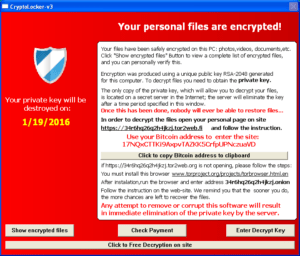 Zrzut ekranu z widocznym oprogramowaniem ransomware