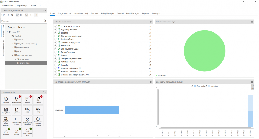 Grafika przedstawia panel administratora produktu G DATA 