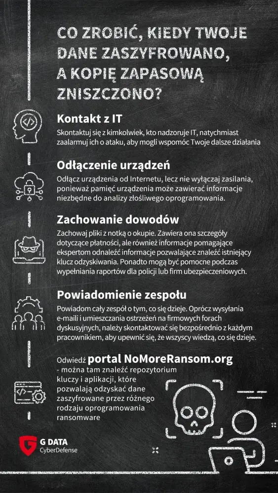 infografika Co zrobić, kiedy twoje dane zaszyfrowano, a kopie zapasową zniszczono