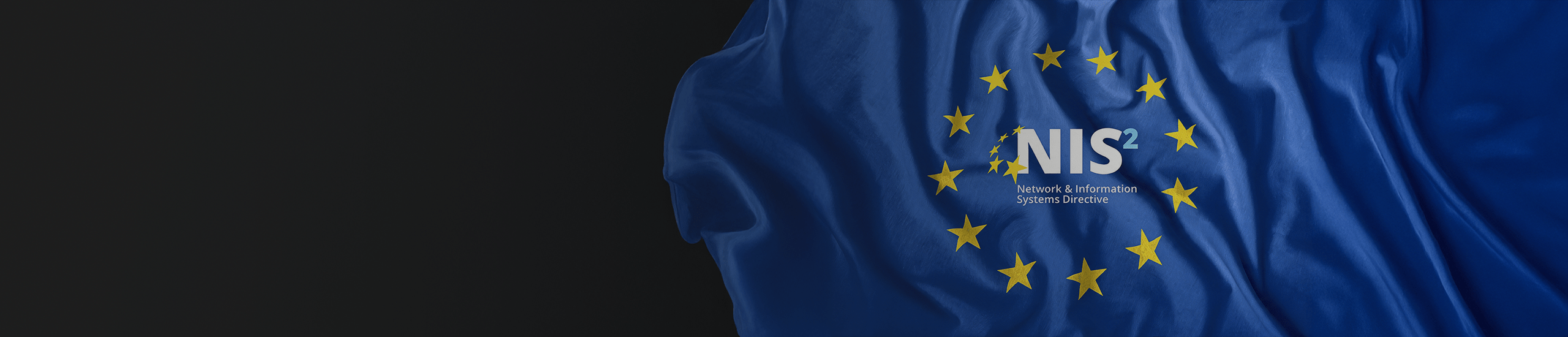 Macha flaga Unii Europejskiej z logotypem NIS 2 Network and Information Systems Directive symbolizująca wymogi art 21 dotyczące cyberbezpieczeństwa organizacji.